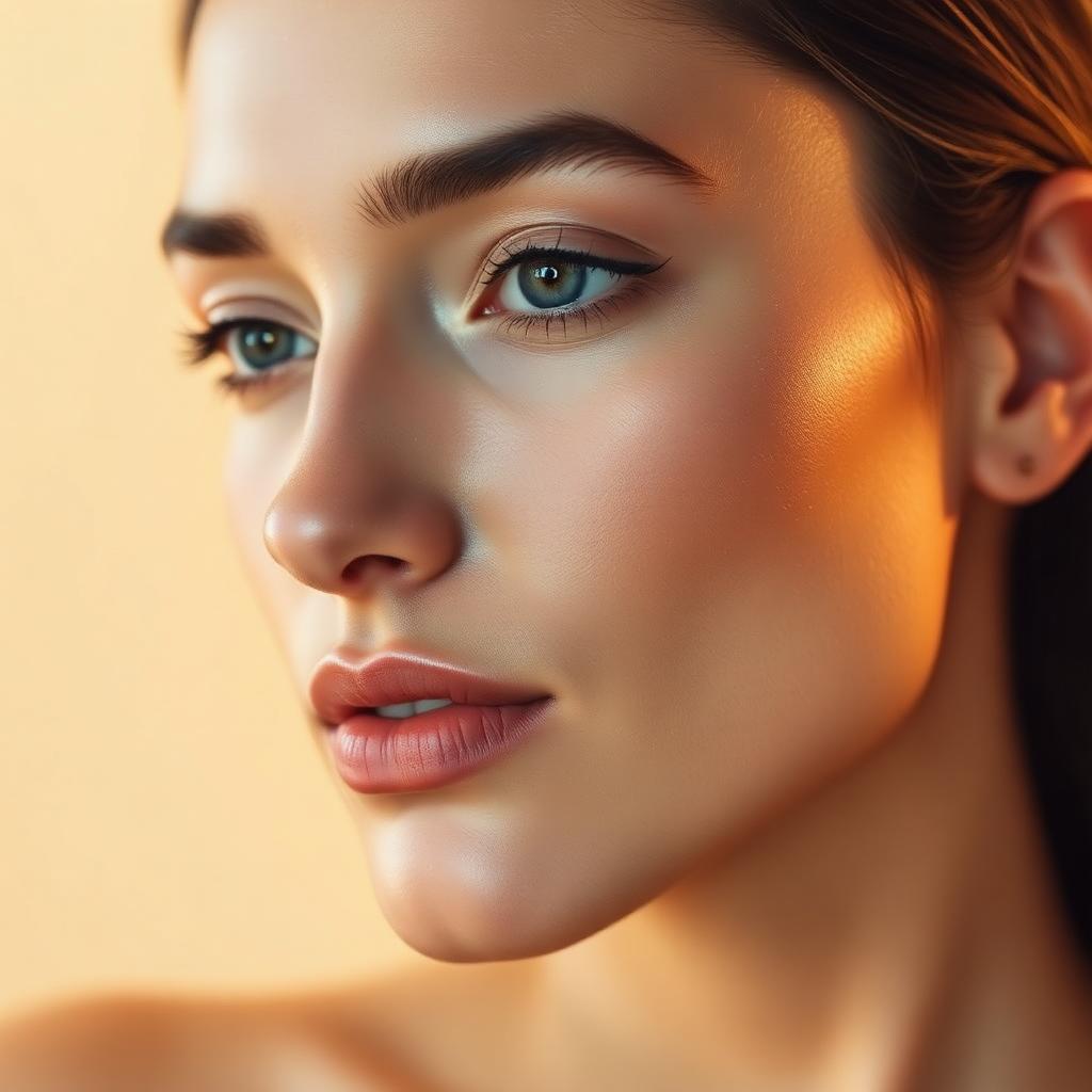 Retrato editorial de mulher com pele de tom uniforme e luminosidade natural